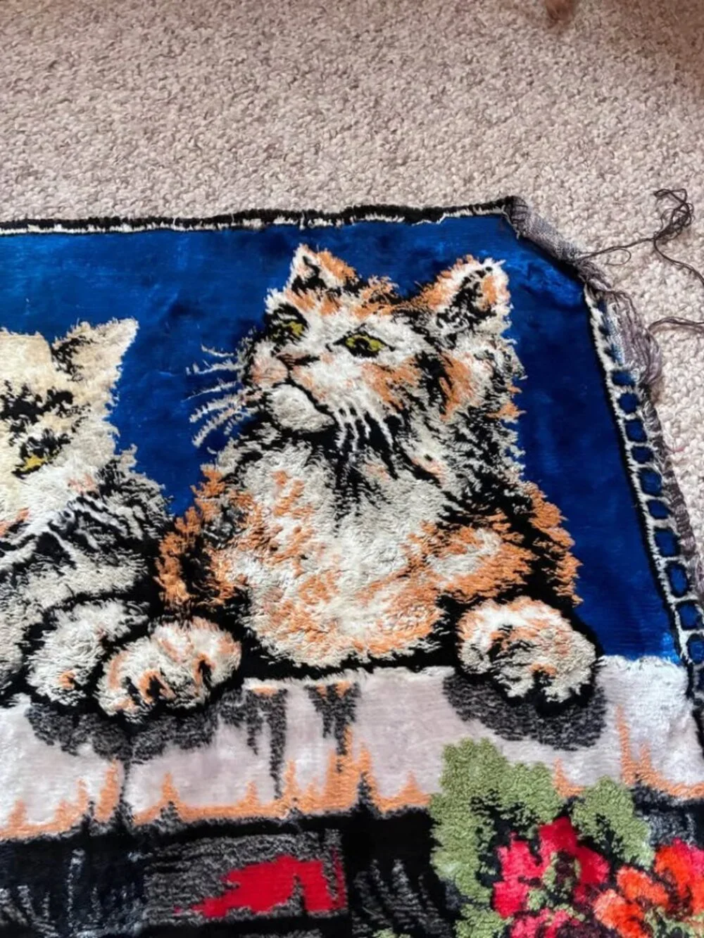 Vintage Kitten Plush Wall Hanging Tapestry 19” x 38”